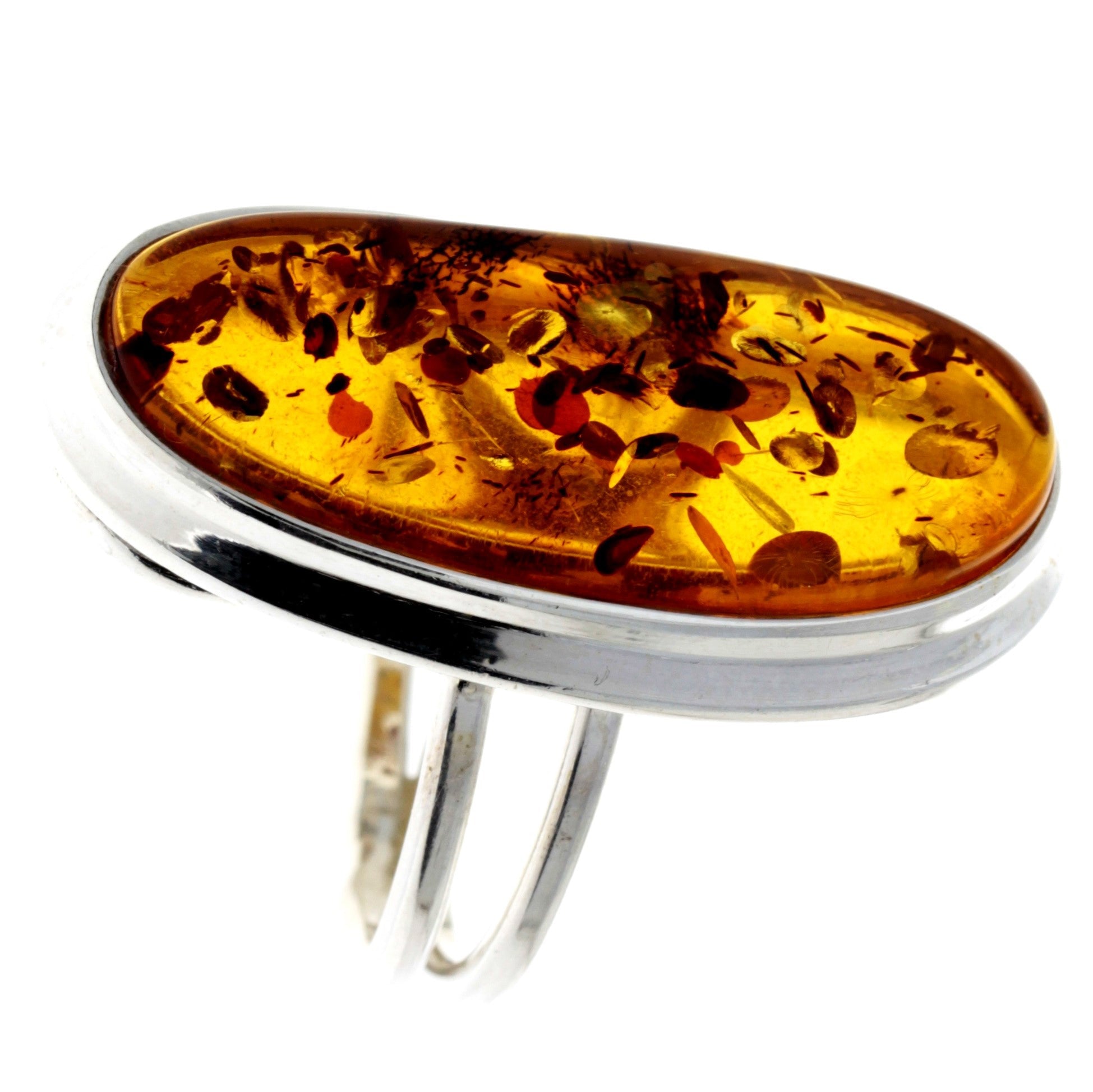 925 Sterling Silver & Genuine Cognac Baltic Amber Unique Ring - RG0670