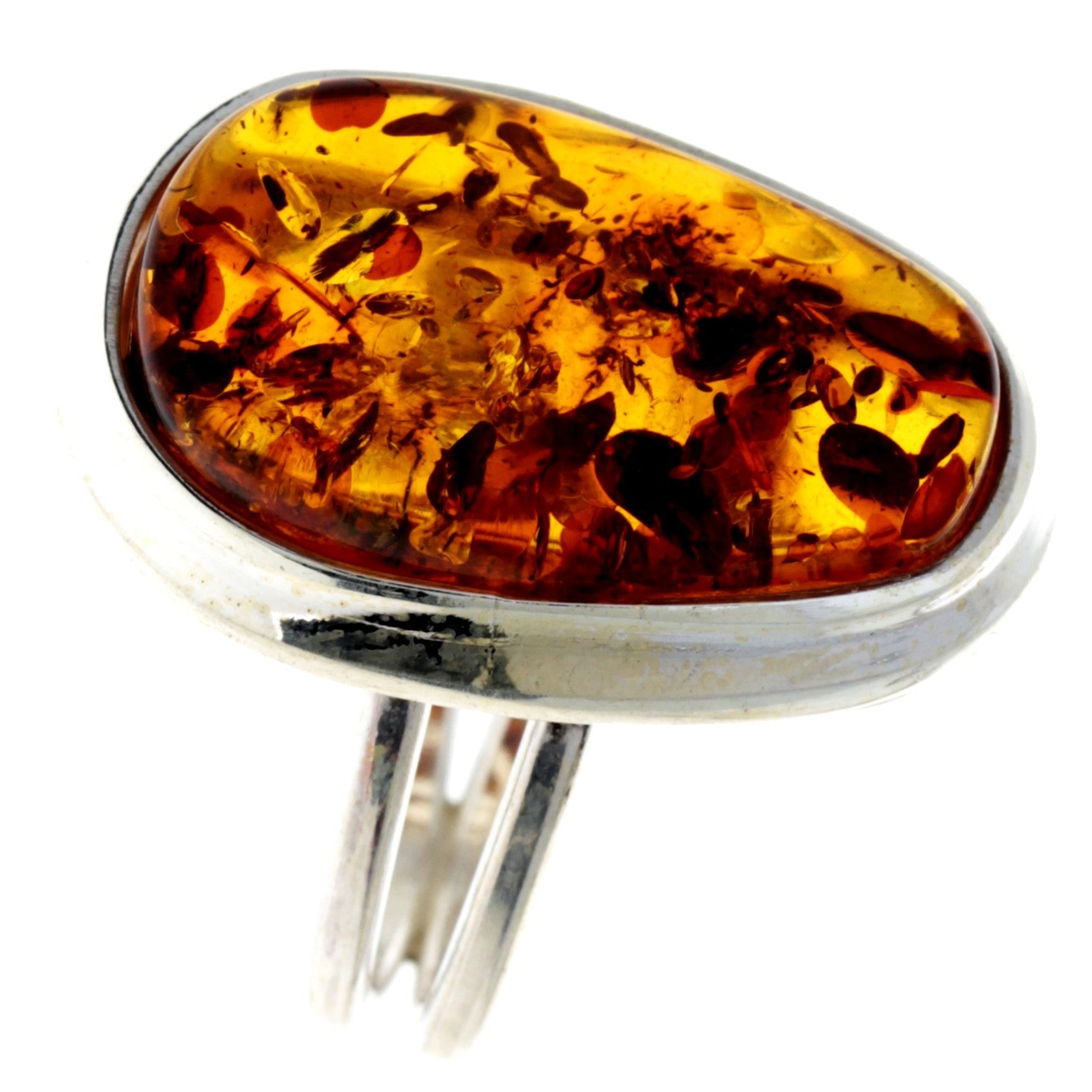 925 Sterling Silver & Genuine Cognac Baltic Amber Unique Ring - RG0671