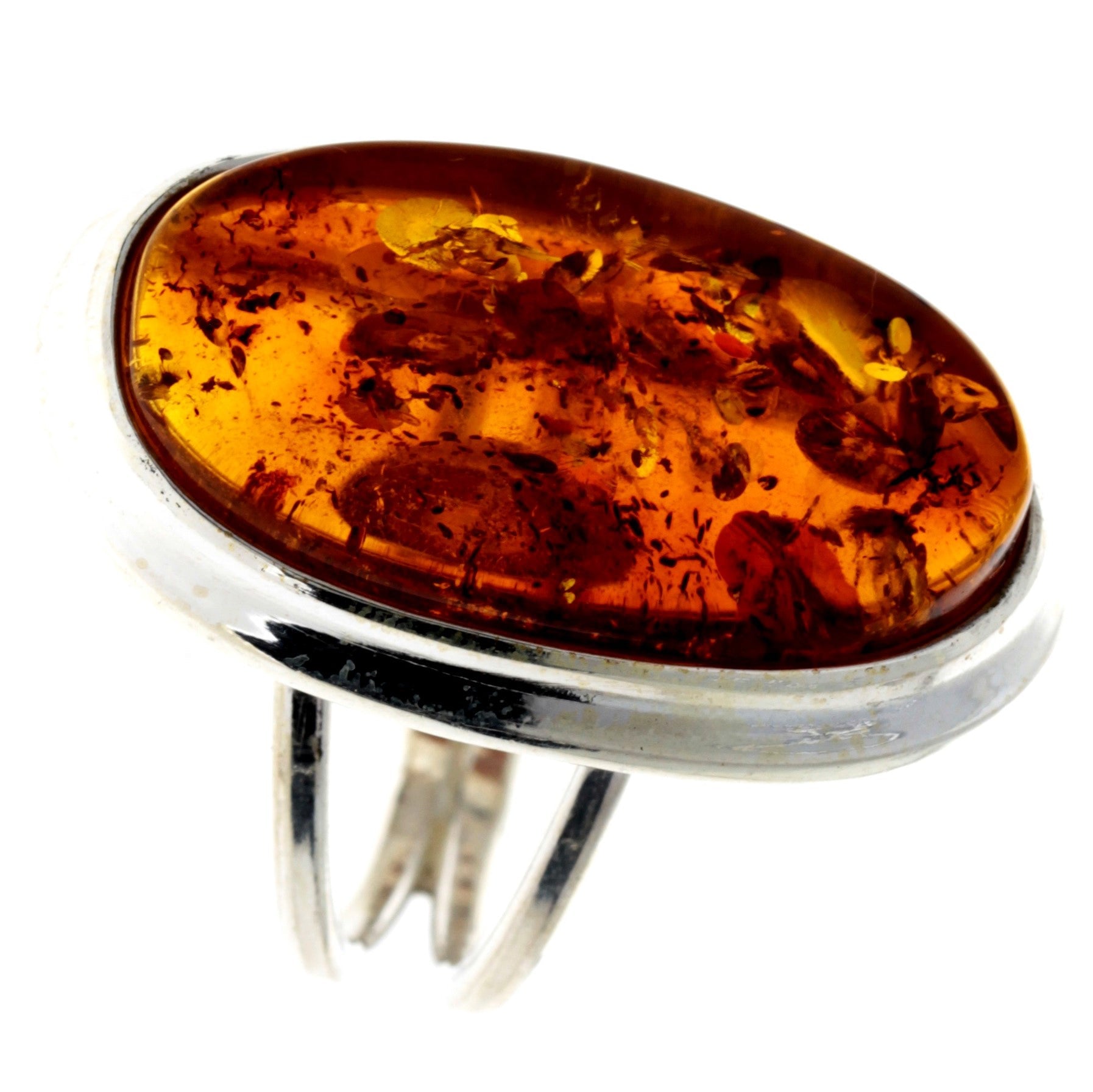 925 Sterling Silver & Genuine Cognac Baltic Amber Unique Ring - RG0678