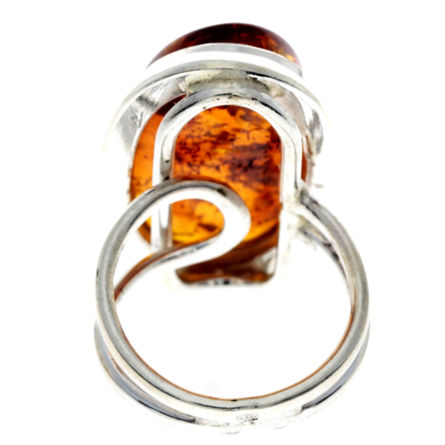 925 Sterling Silver & Genuine Cognac Baltic Amber Unique Ring - RG0678