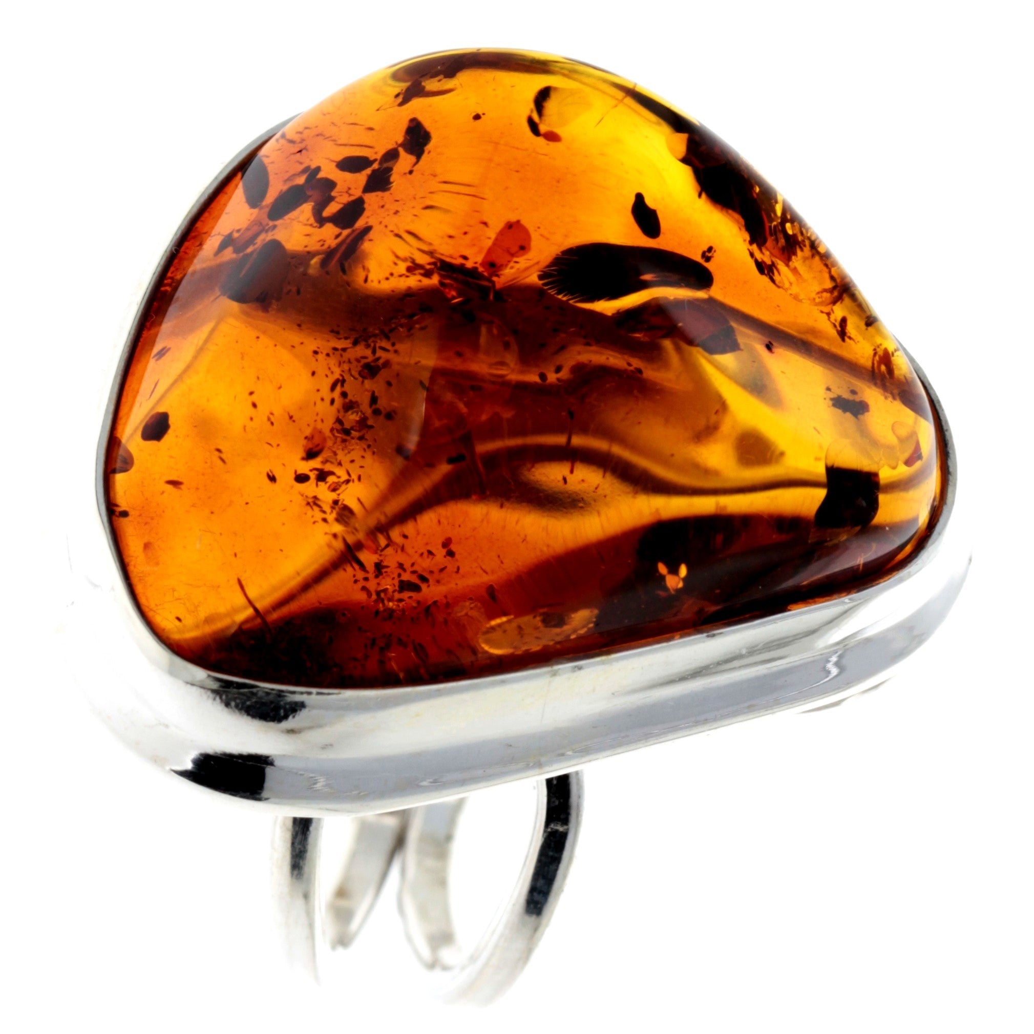 925 Sterling Silver & Genuine Cognac Baltic Amber Unique Ring - RG0681