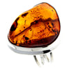 925 Sterling Silver & Genuine Cognac Baltic Amber Unique Ring - RG0681