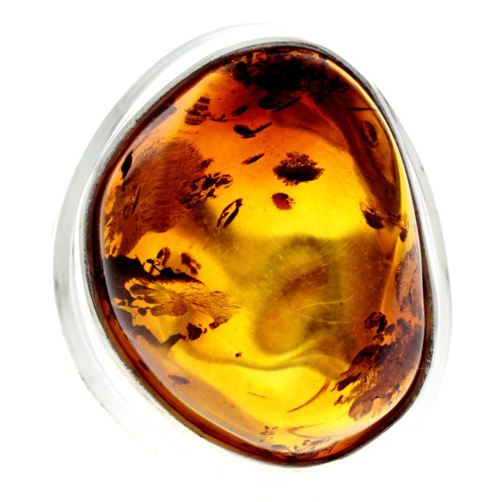 925 Sterling Silver & Genuine Cognac Baltic Amber Unique Ring - RG0682