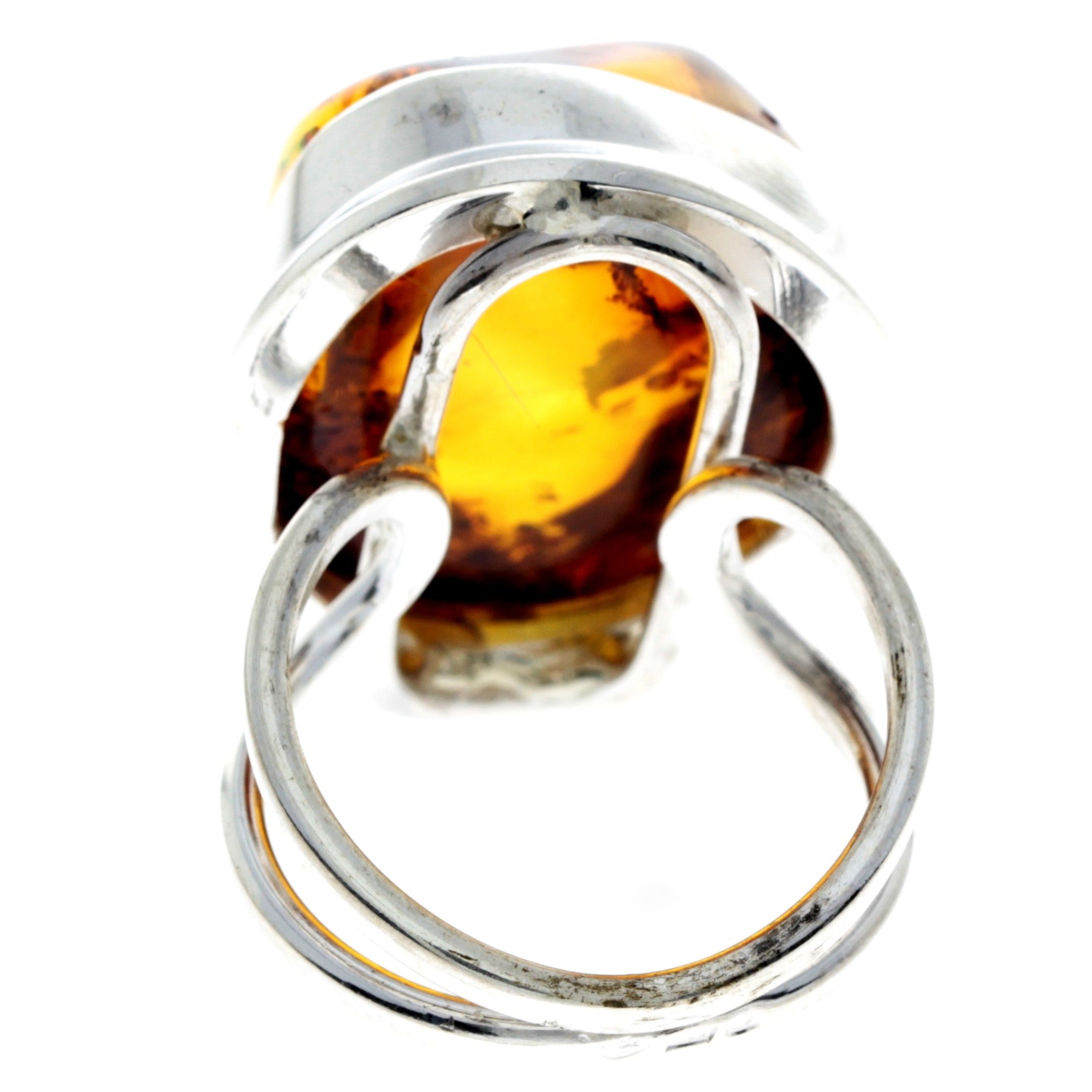 925 Sterling Silver & Genuine Cognac Baltic Amber Unique Ring - RG0682