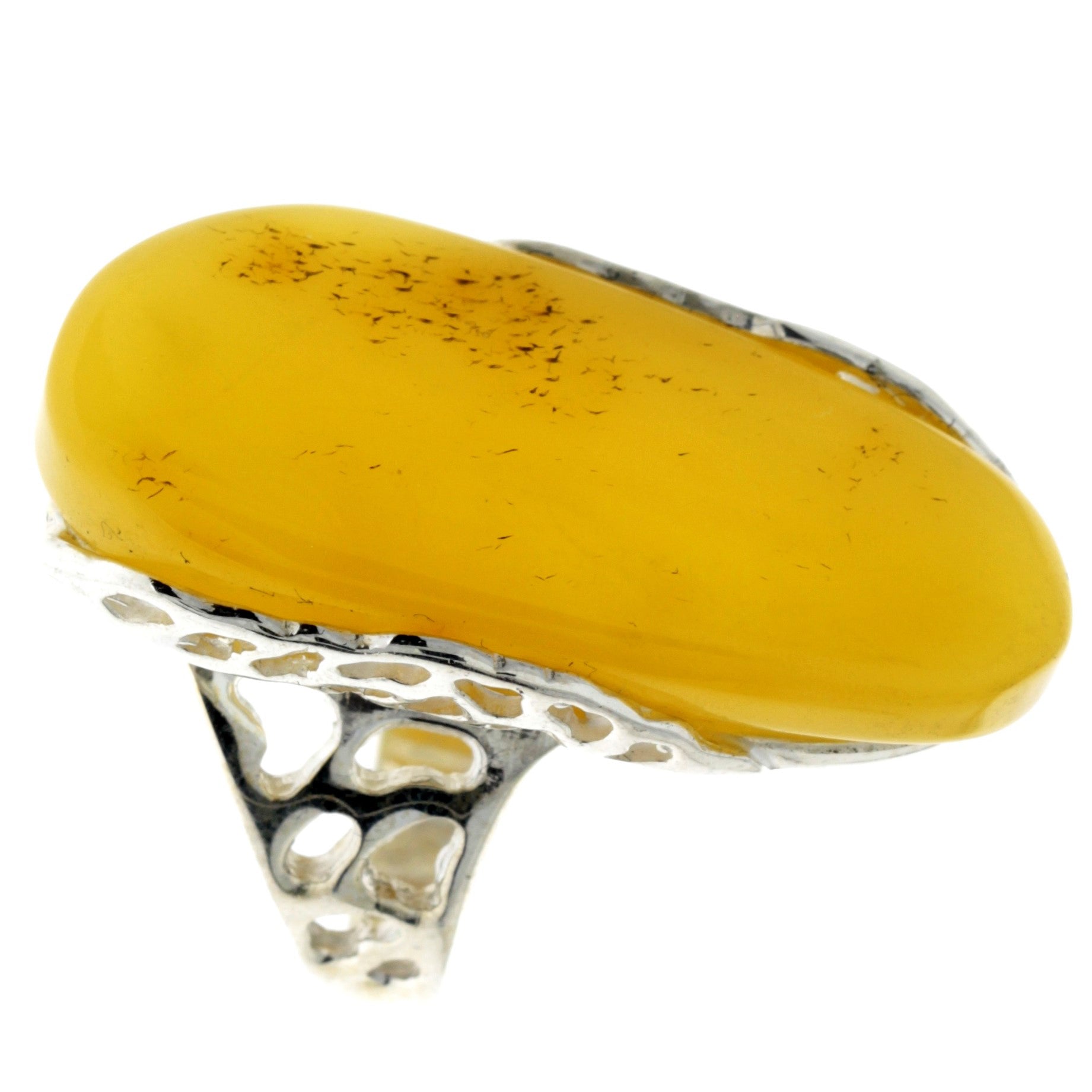 925 Sterling Silver & Genuine Lemon Baltic Amber Unique Ring - RG0688