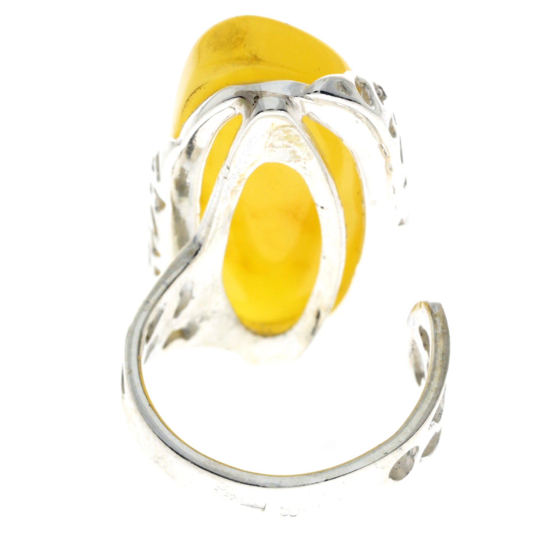 925 Sterling Silver & Genuine Lemon Baltic Amber Unique Ring - RG0688