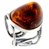 925 Sterling Silver & Genuine Cognac Baltic Amber Unique Ring - RG0707