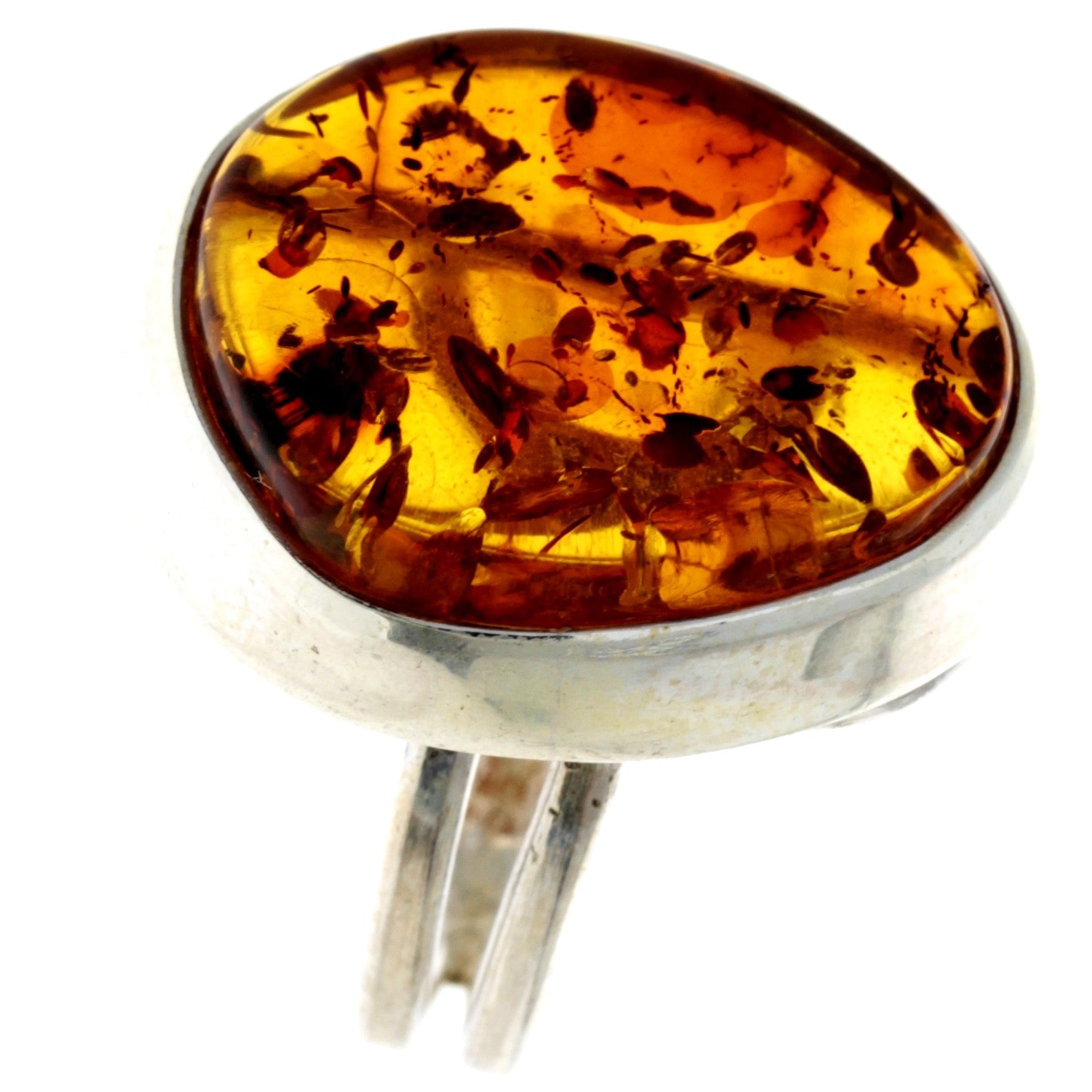 925 Sterling Silver & Genuine Cognac Baltic Amber Unique Ring - RG0711