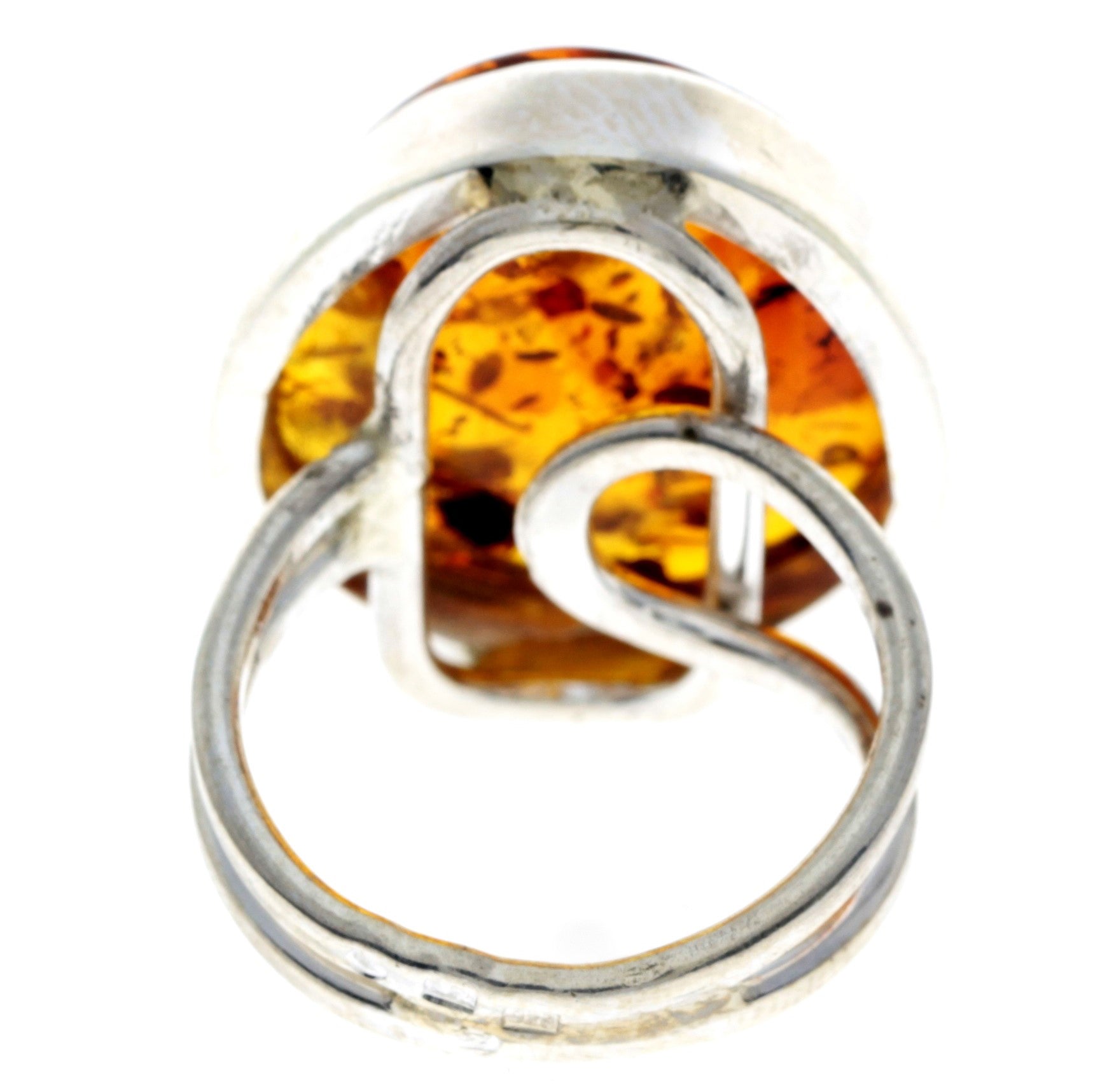 925 Sterling Silver & Genuine Cognac Baltic Amber Unique Ring - RG0711