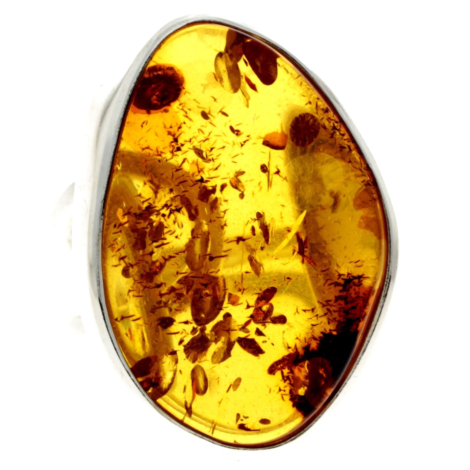 925 Sterling Silver & Genuine Cognac Baltic Amber Unique Ring - RG0712