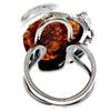 925 Sterling Silver & Genuine Cognac Baltic Amber Unique Ring - RG0742