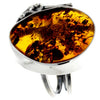 925 Sterling Silver & Genuine Cognac Baltic Amber Unique Ring - RG0743