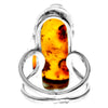 925 Sterling Silver & Genuine Cognac Baltic Amber Unique Exclusive Adjustable Ring - RG0749