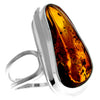 925 Sterling Silver & Genuine Cognac Baltic Amber Unique Exclusive Adjustable Ring - RG0749