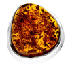 925 Sterling Silver & Genuine Cognac Baltic Amber Unique Exclusive Adjustable Ring - RG0752