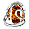 925 Sterling Silver & Genuine Cognac Baltic Amber Unique Exclusive Adjustable Ring - RG0752