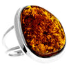 925 Sterling Silver & Genuine Cognac Baltic Amber Unique Exclusive Adjustable Ring - RG0752