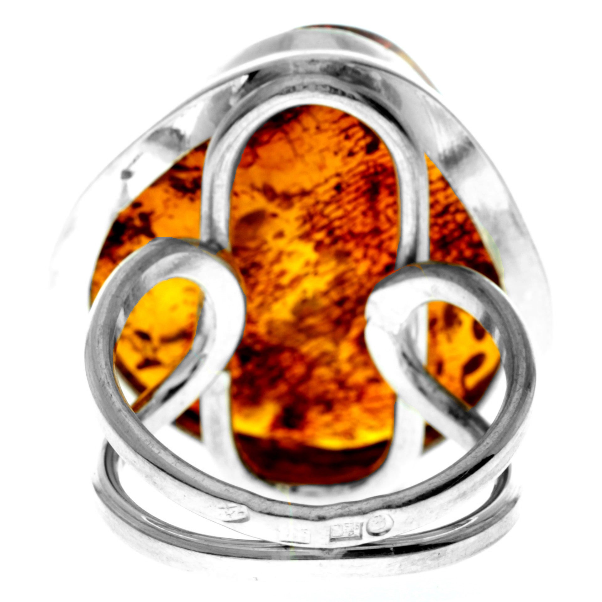 925 Sterling Silver & Genuine Cognac Baltic Amber Unique Exclusive Adjustable Ring - RG0753