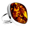 925 Sterling Silver & Genuine Cognac Baltic Amber Unique Exclusive Adjustable Ring - RG0758