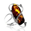 925 Sterling Silver & Genuine Cognac Baltic Amber Unique Exclusive Adjustable Ring - RG0766