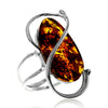 925 Sterling Silver & Genuine Cognac Baltic Amber Unique Exclusive Adjustable Ring - RG0767