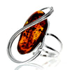 925 Sterling Silver & Genuine Cognac Baltic Amber Unique Exclusive Adjustable Ring - RG0769