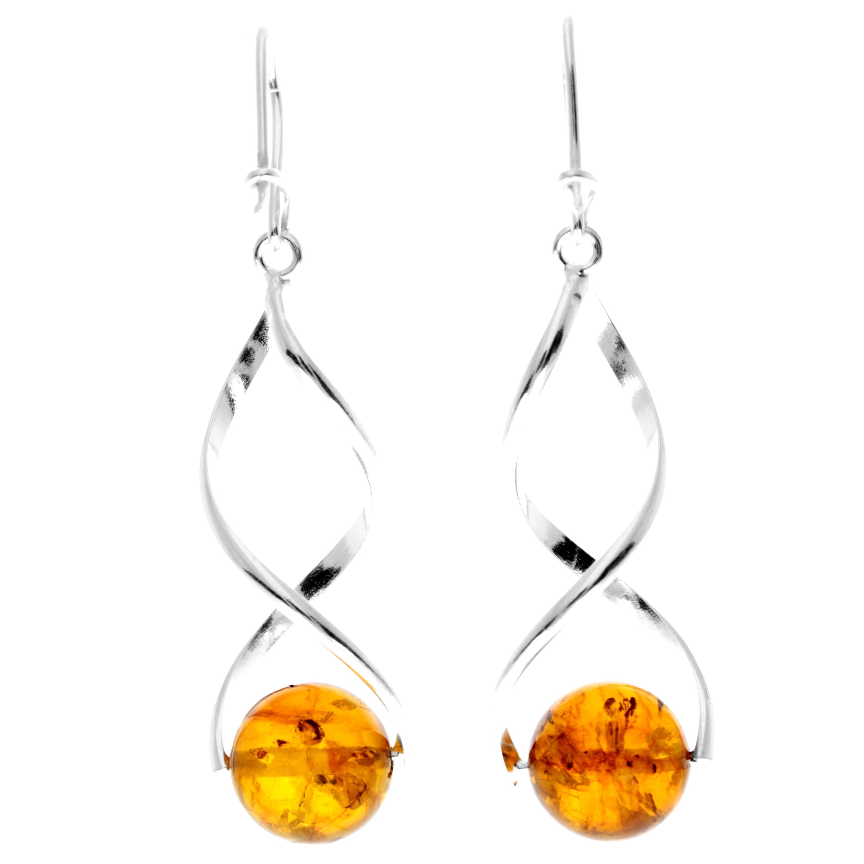 925 Sterling Silver & Genuine Baltic Amber Elegant Drop Dangling Earrings - TBE2