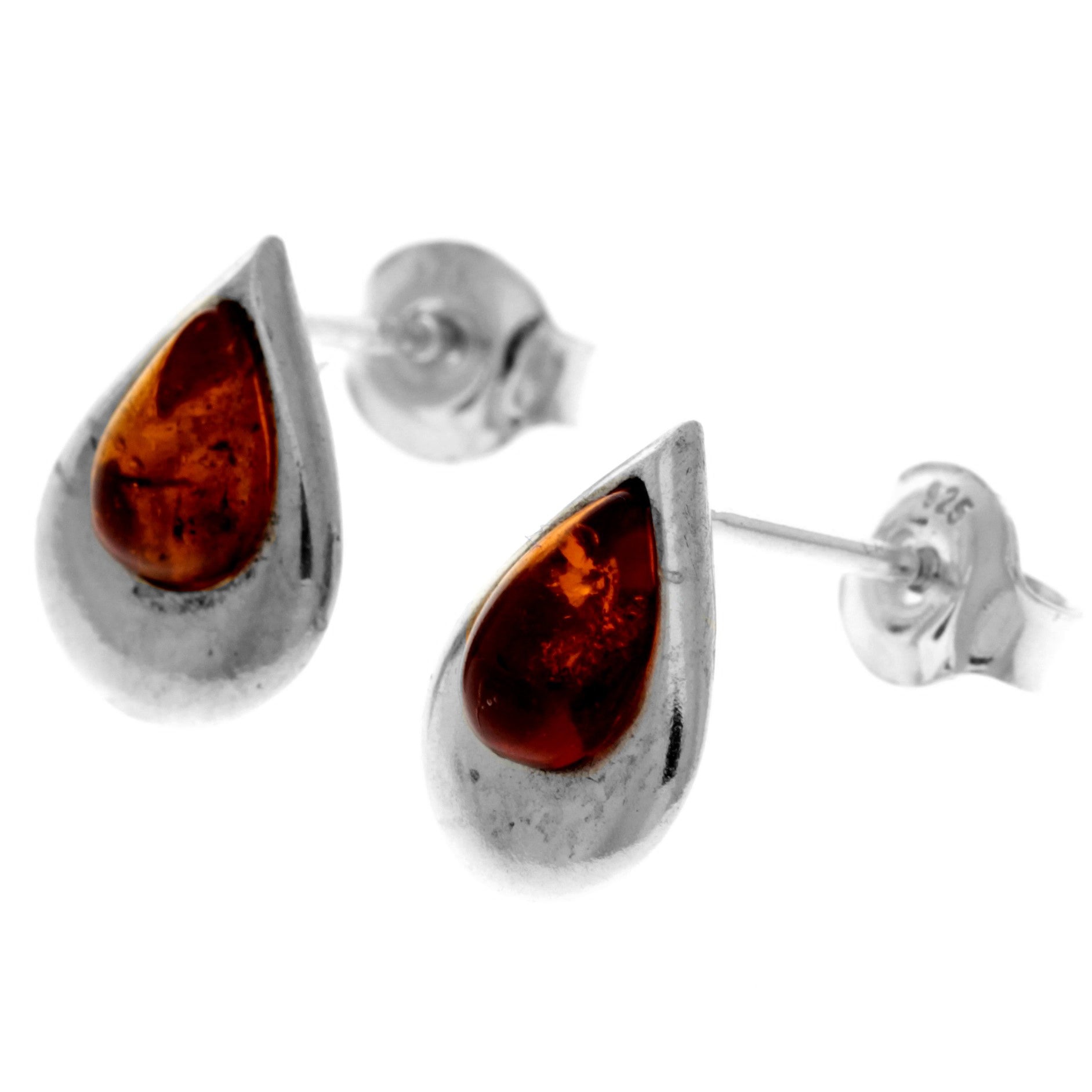 925 Sterling Silver & Genuine Baltic Amber Little Pears Studs Earrings  - K173