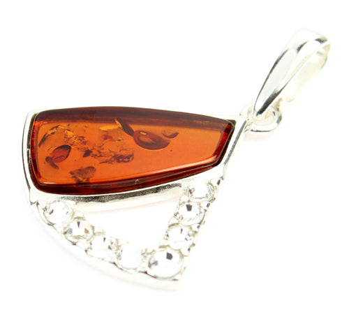 925 Steling Silver & Genuine Baltic Amber with Cubic Zirconia's Modern Pendant - AC214