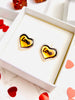 925 Sterling Silver & Baltic Amber Classic Heart Engraved Heart Studs Earrings - AC004