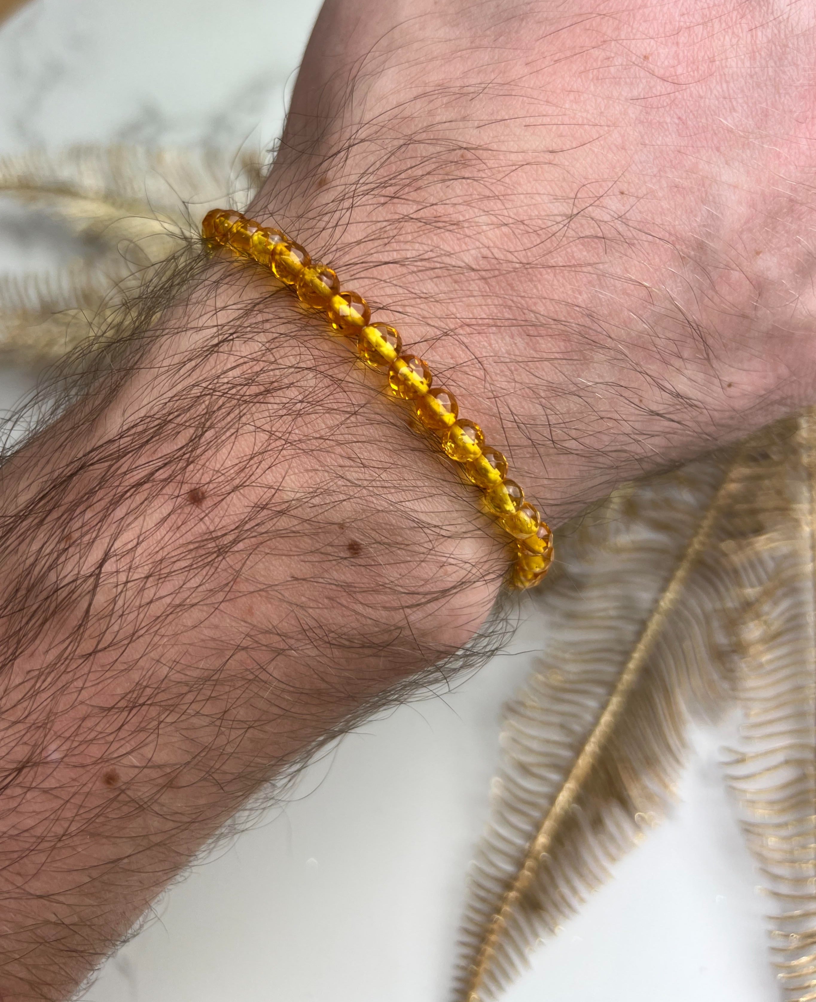 Genuine Baltic Amber Elastic Bracelet Unisex - Faceted Amber Beads 5x5 mm - BT0165