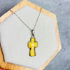 925 Sterling Silver & Baltic Amber Large Unique Cross Pendant - AD216