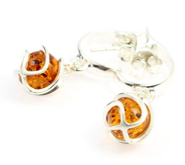 925 Sterling silver & Genuine Baltic Amber Modern Drop Earrings - GL043