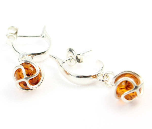 925 Sterling silver & Genuine Baltic Amber Modern Drop Earrings - GL043