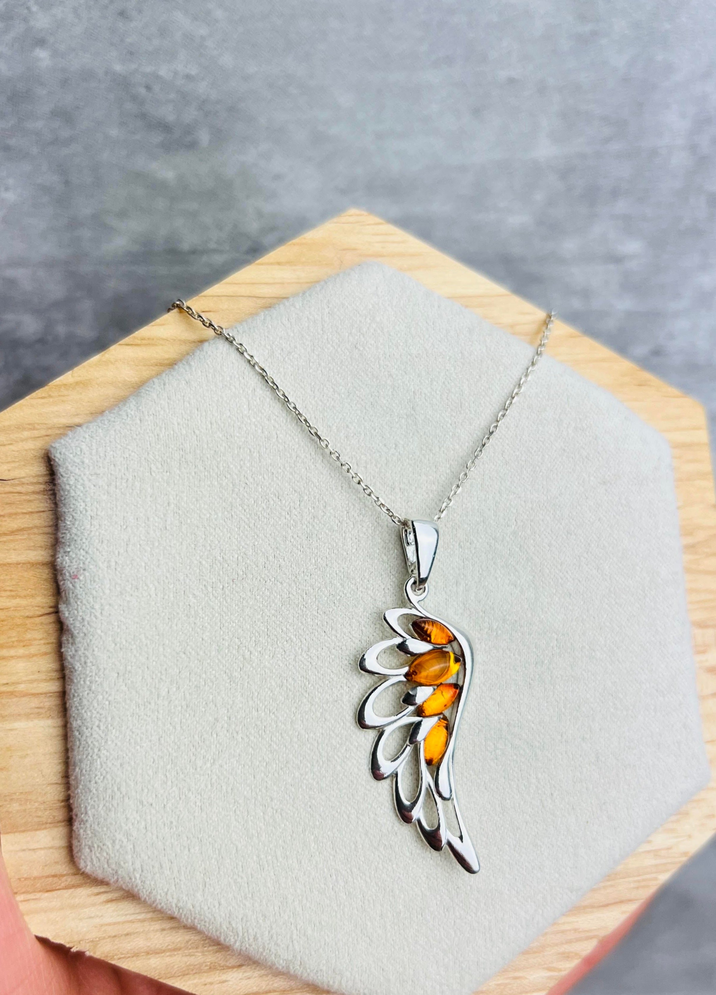 925 Sterling Silver Lucky Angel Wing with Baltic Amber - GL367