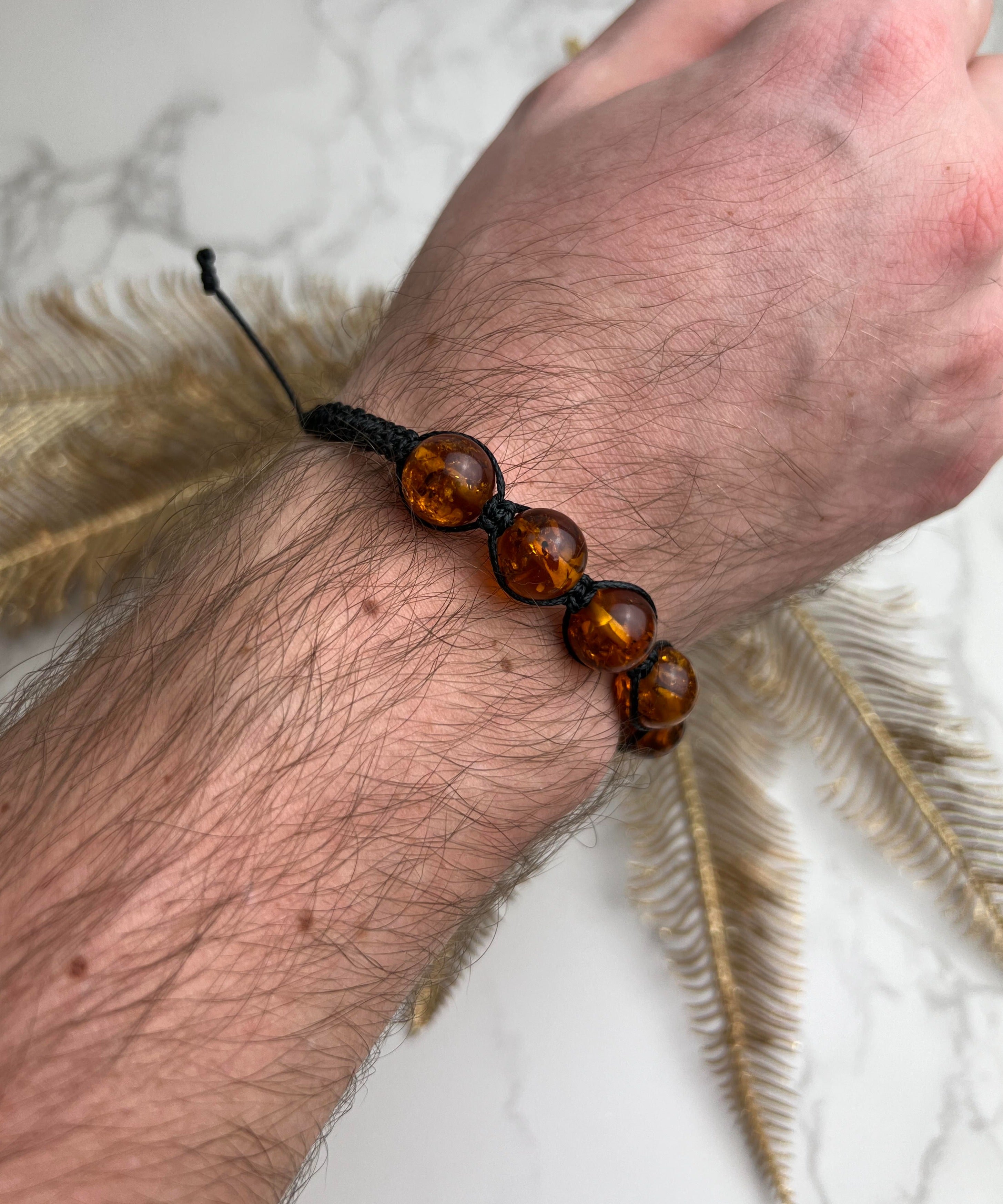 Genuine Baltic Amber Adjustable Bracelet for Men with Amber Balls - MB020