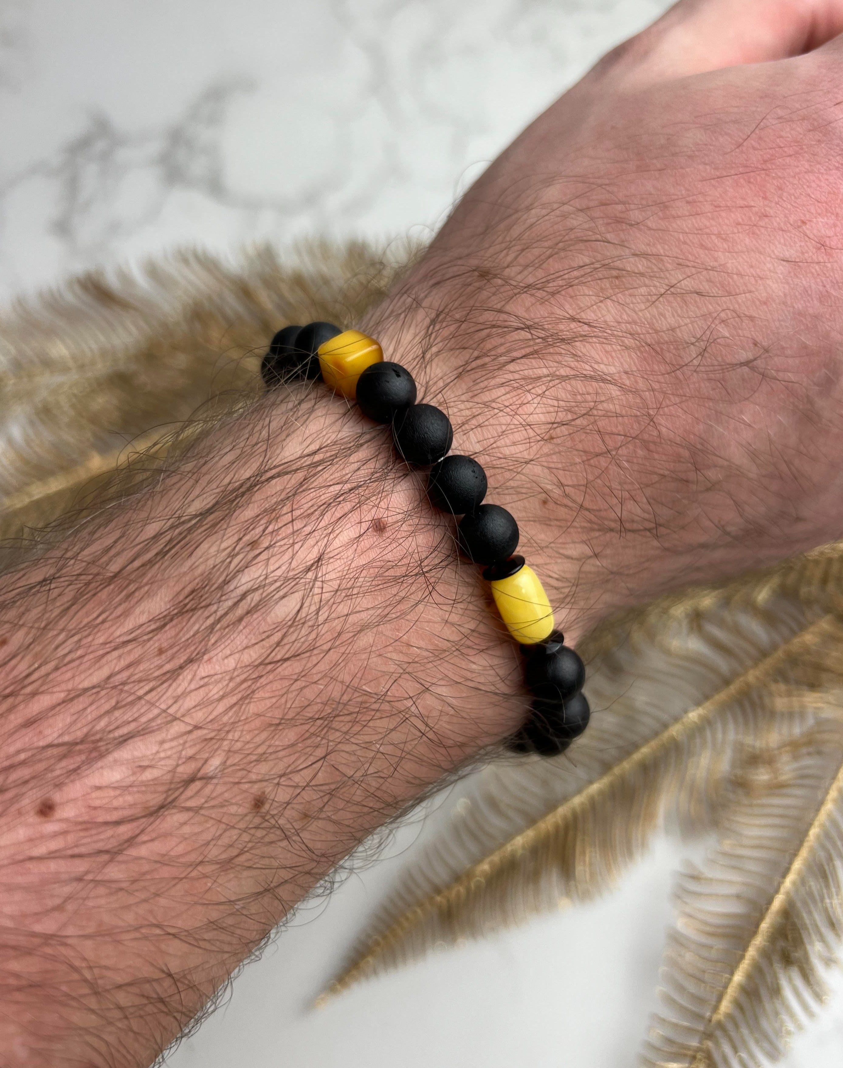 Genuine Baltic Amber Adjustable Beaded Bracelet for Men - MB024LM